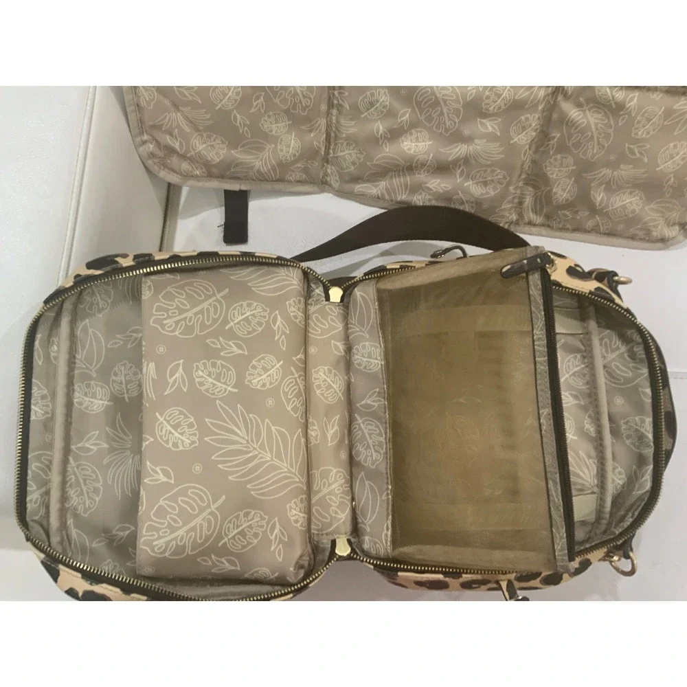 TWELVELITTLE Peek-A-Boo Crossbody Diaper Bag Leopard Print Vegan Leather‎ Tan